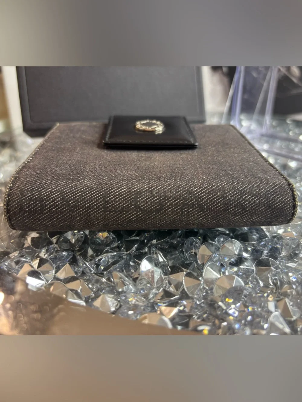 BVLGARI Logo Mania Bifold Wallet made of black denim-like canvas & leather EUC - Picture 11 of 17
